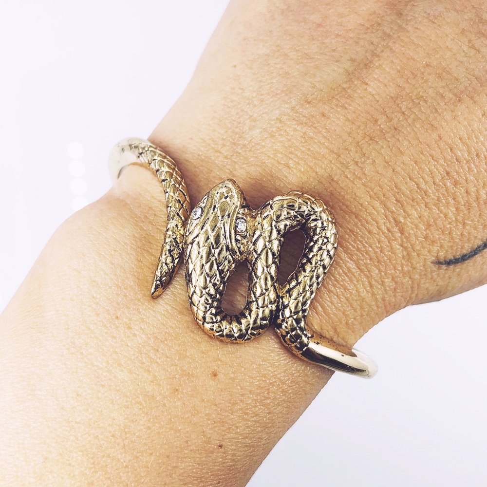 SIMPLE EXOTIC SNAKE BANGLE BRACELET ANTIQUE GOLD